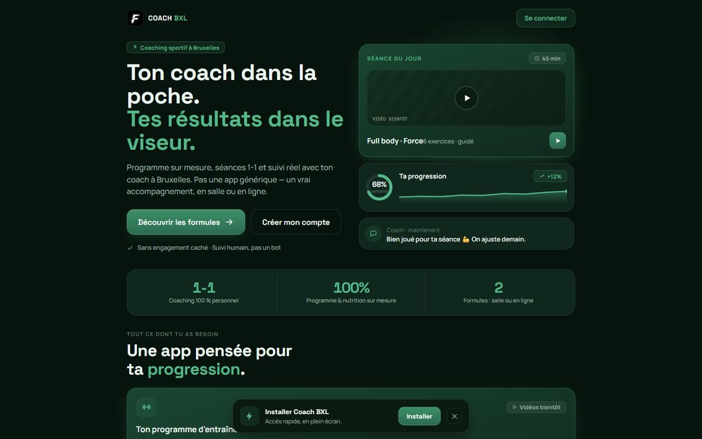 Page d’accueil du site de Coach BXL, coaching sportif, Bruxelles