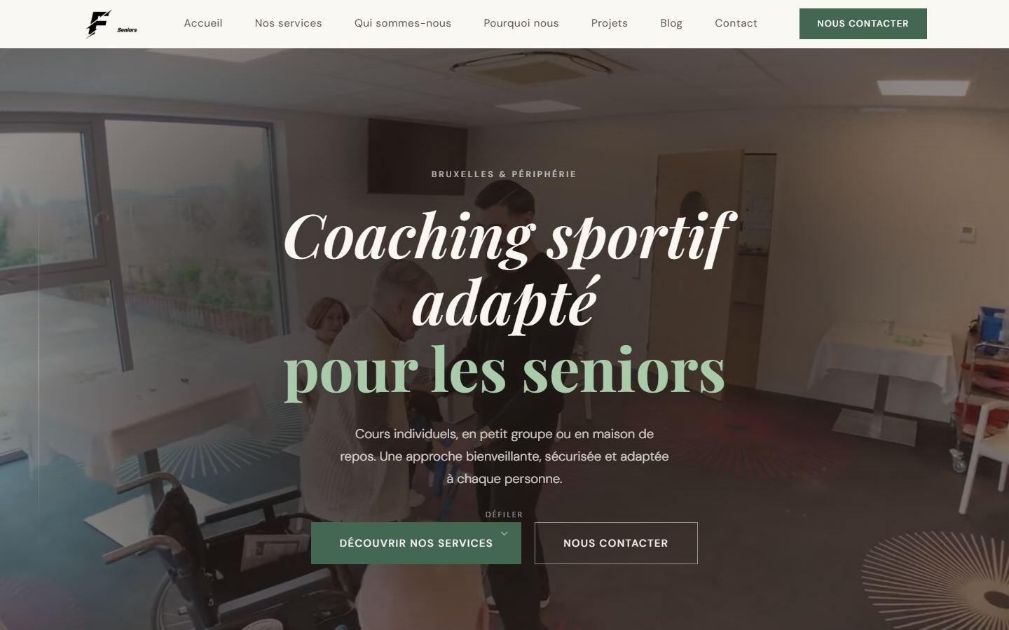 Page d’accueil du site de Coach Senior, coaching sportif pour seniors, Bruxelles