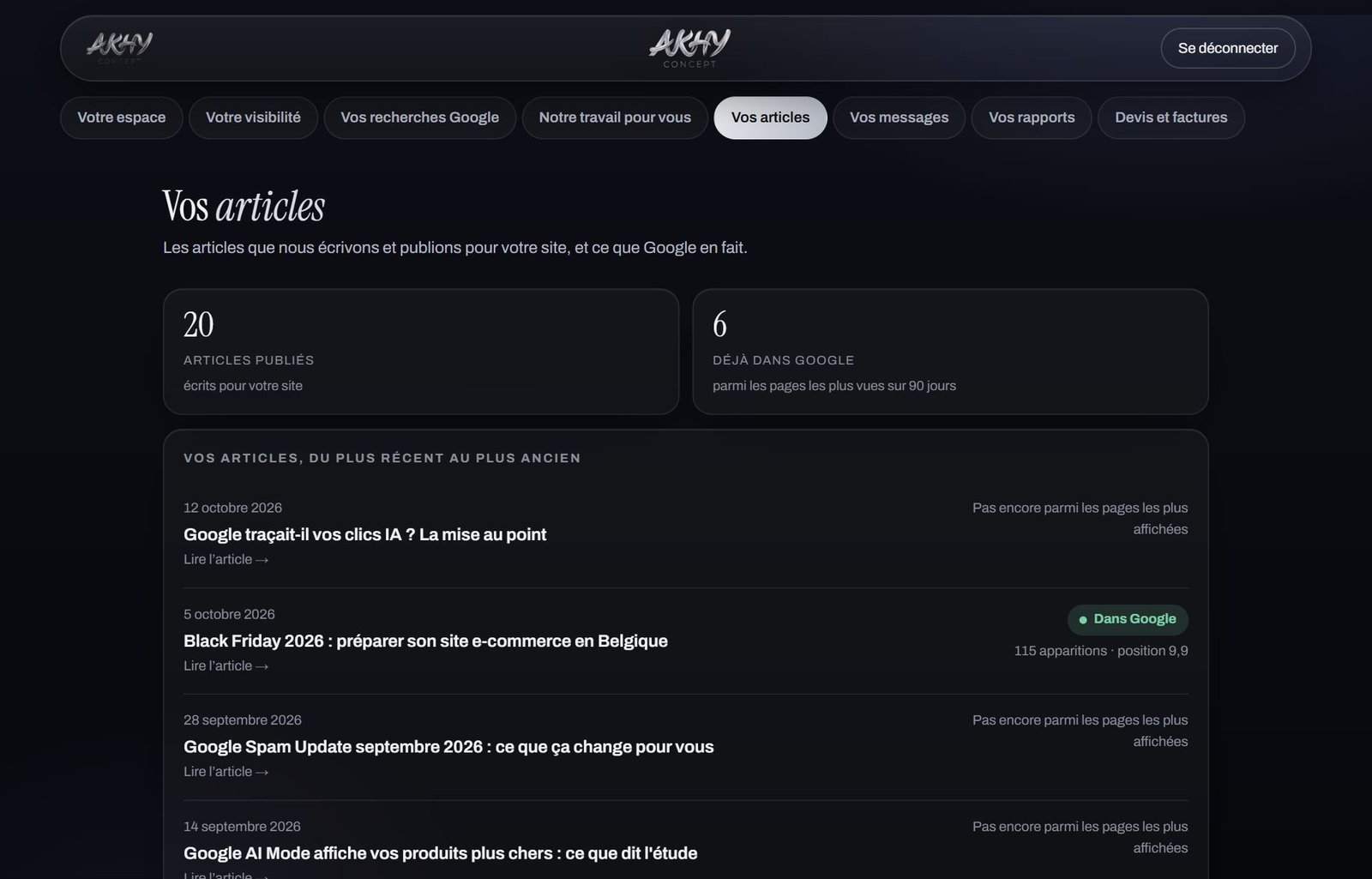 Espace client AKHY — Vos articles
